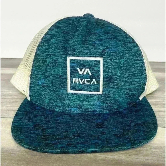 RVCA SnapBack Cap Hat Trucker trendy camo like Blue Black White mesh - Picture 1 of 7